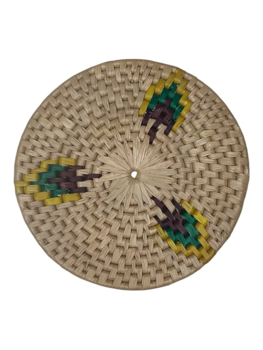 Woven Rattan Coasters Set of 4 with Green & Yellow Accents